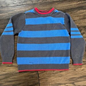 Hanna Andersson Gray and Blue Striped Sweater with Red Trim